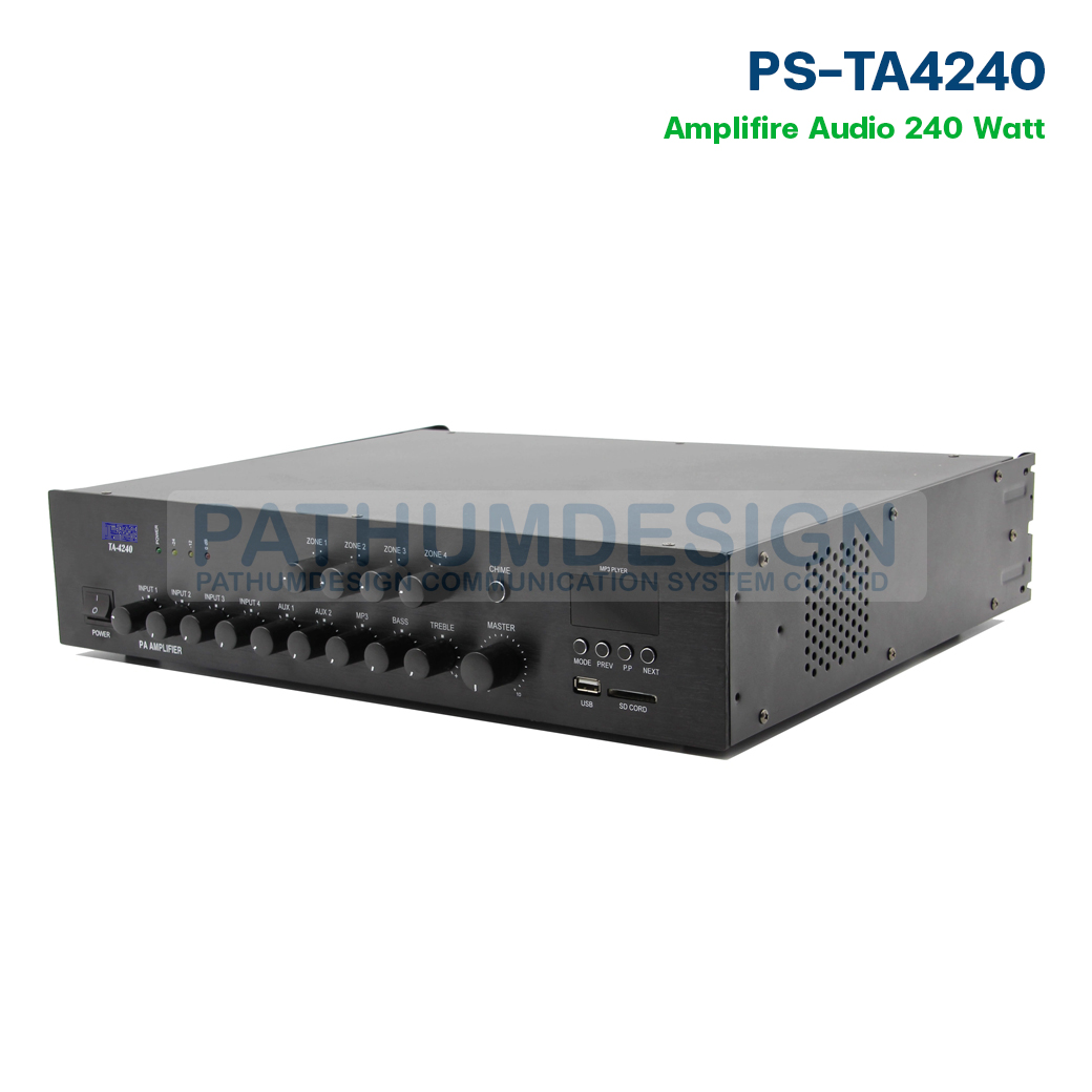 Mixing Amplifier 240W 4 Zone with 24V DC Power Supply Model PS-TA4240