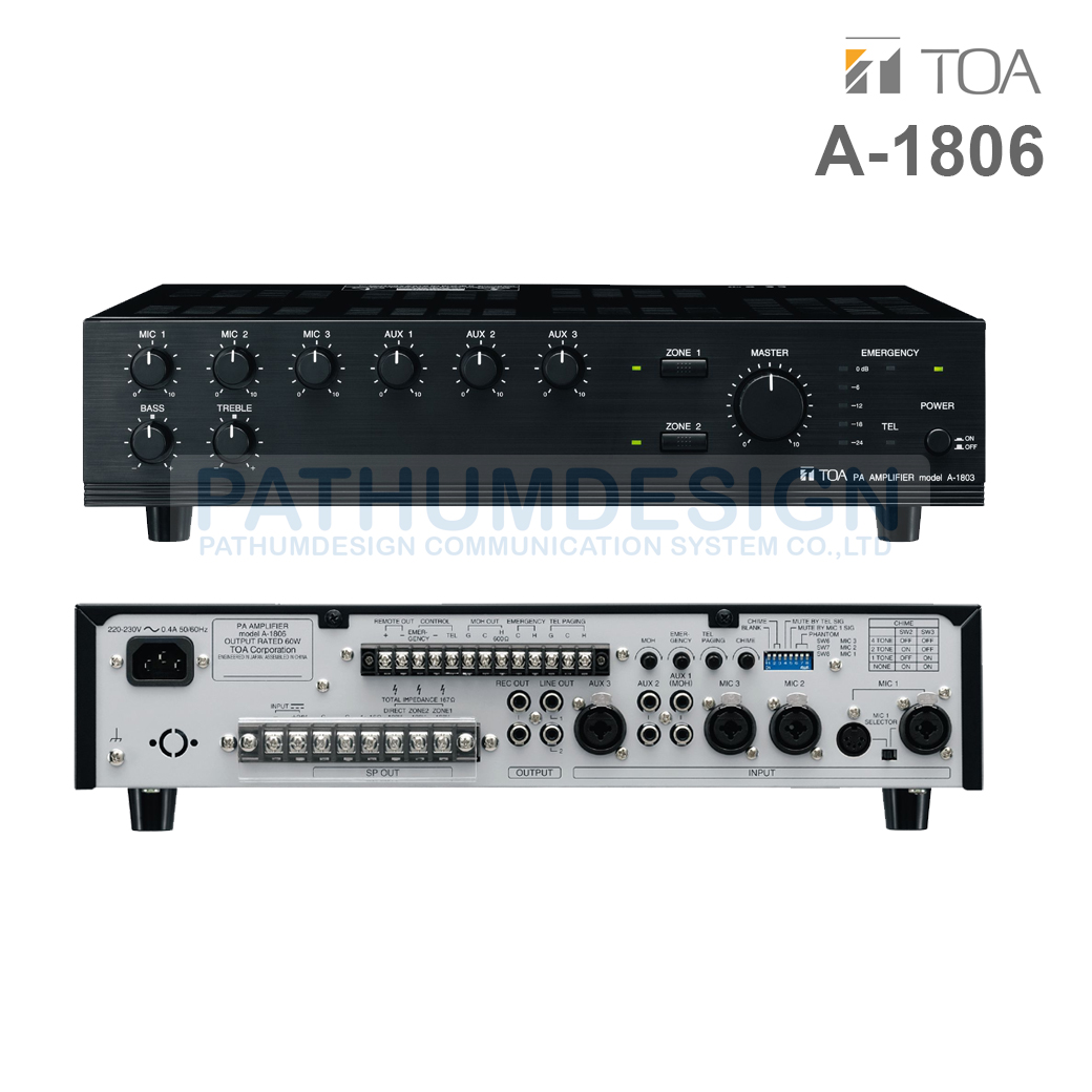 TOA A-1806 Mixer Power Amplifier 60W (Selected 2 Zones) TOA A-1806 Mixer Power Amplifier 60W (Selected 2 Zones)