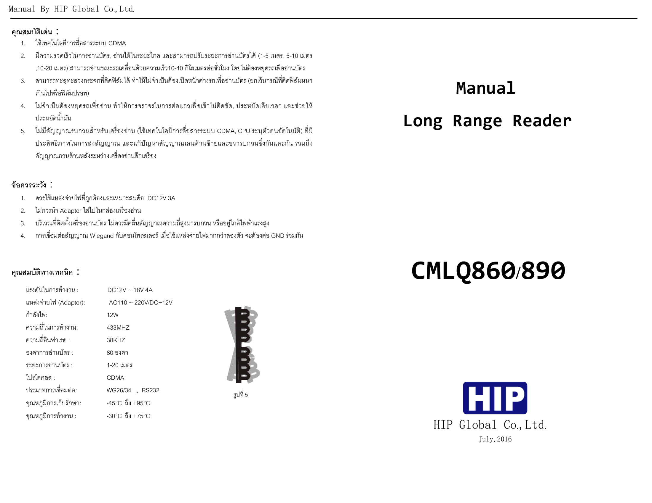 เครื่องอ่านบัตรระยะไกล HIP CMLQ890 เครื่องอ่านบัตรระยะไกล HIP CMLQ890