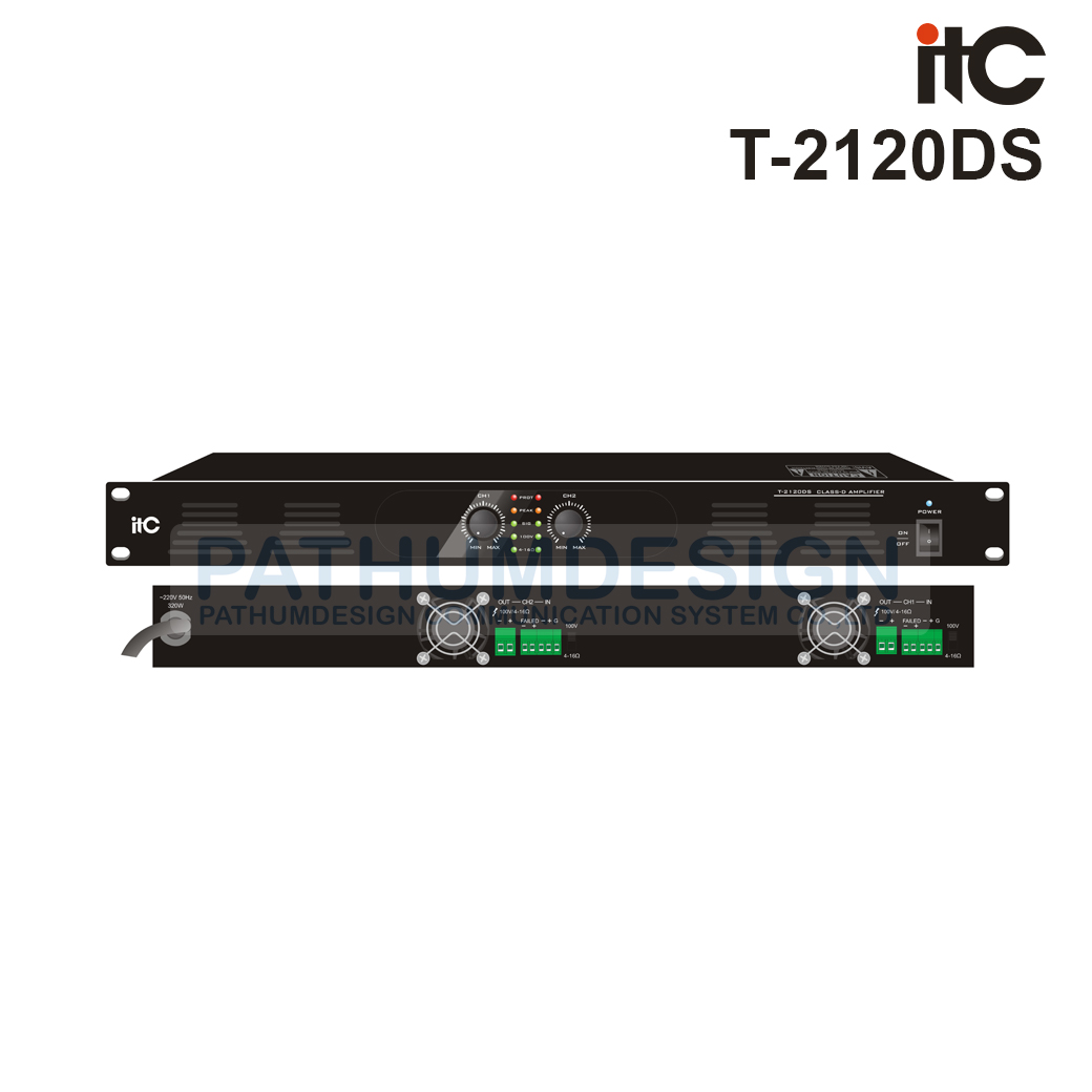 ITC T-2120DS 2x120W, Class-D Amplifier 100V and 4-16 ohms ITC T-2120DS 2x120W, Class-D Amplifier 100V and 4-16 ohms