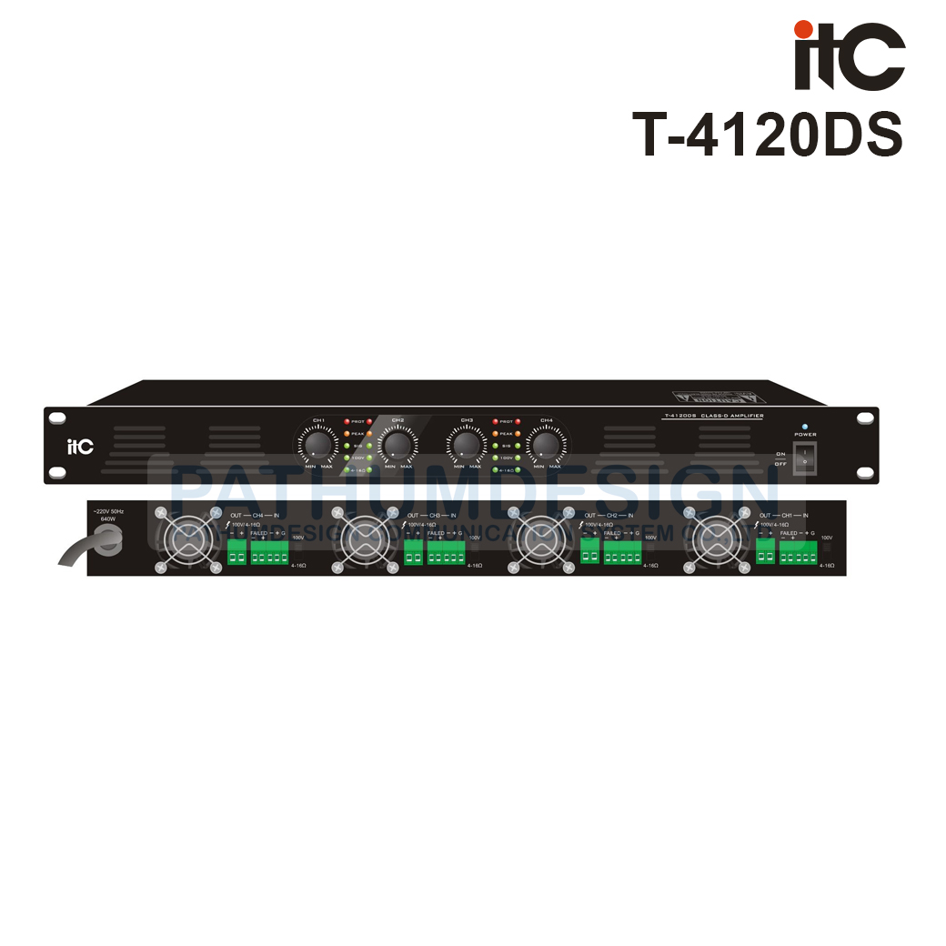 ITC T-4120DS 4x120W, Class-D Amplifier, 100V and 4-16 ohms ITC T-4120DS 4x120W, Class-D Amplifier, 100V and 4-16 ohms