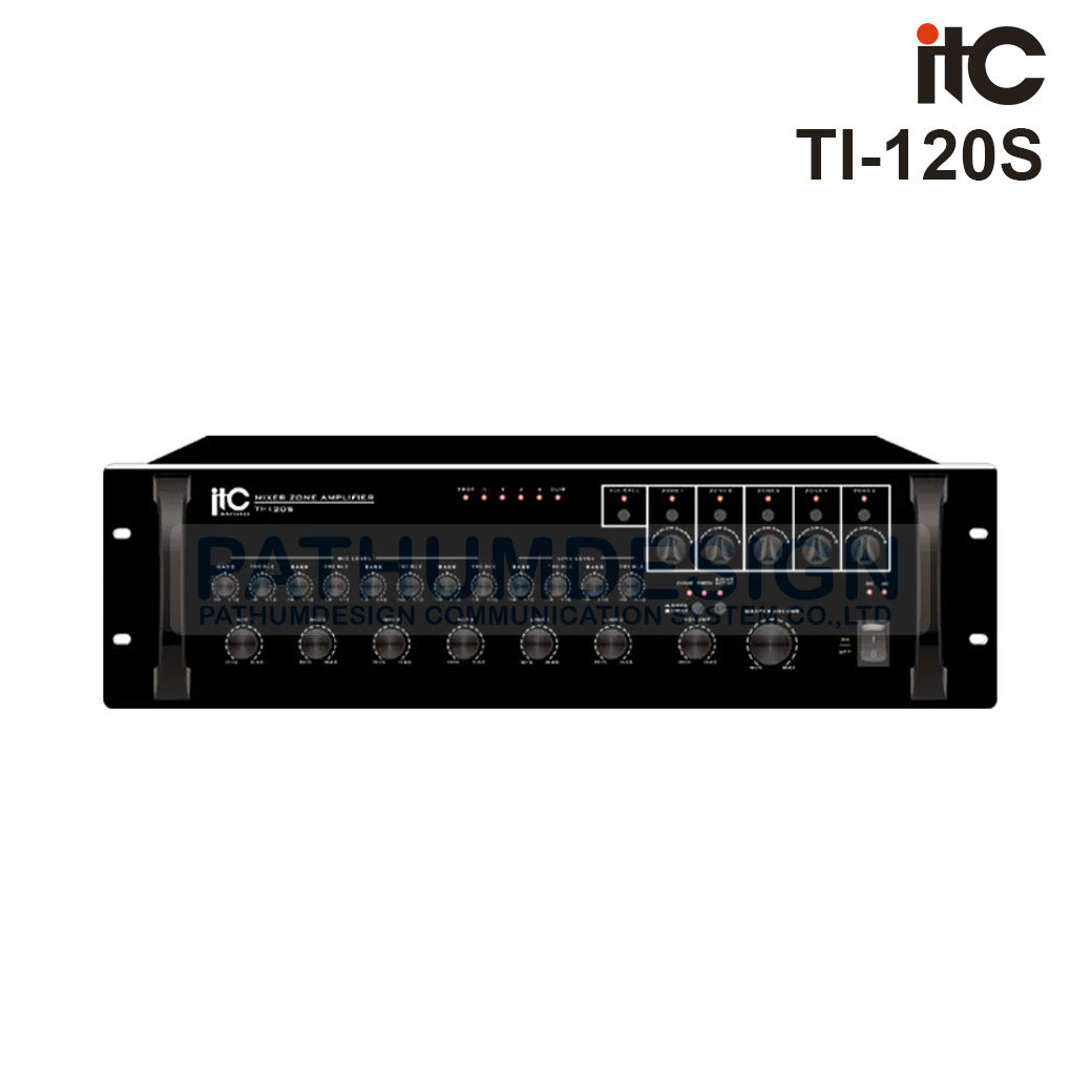 ITC TI-120S 120W, 5 Zone mixer amplifier,4 mic, 2 aux ITC TI-120S 120W, 5 Zone mixer amplifier,4 mic, 2 aux