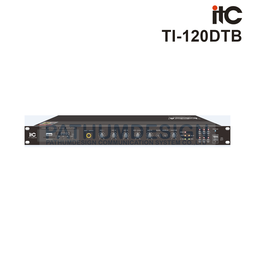ITC TI-120DTB 5 Zone Class-D Mixer Amplifier, 120W. with MP3/Tuner/Bluetooth & USB ITC TI-120DTB 5 Zone Class-D Mixer Amplifier, 120W. with MP3/Tuner/Bluetooth & USB