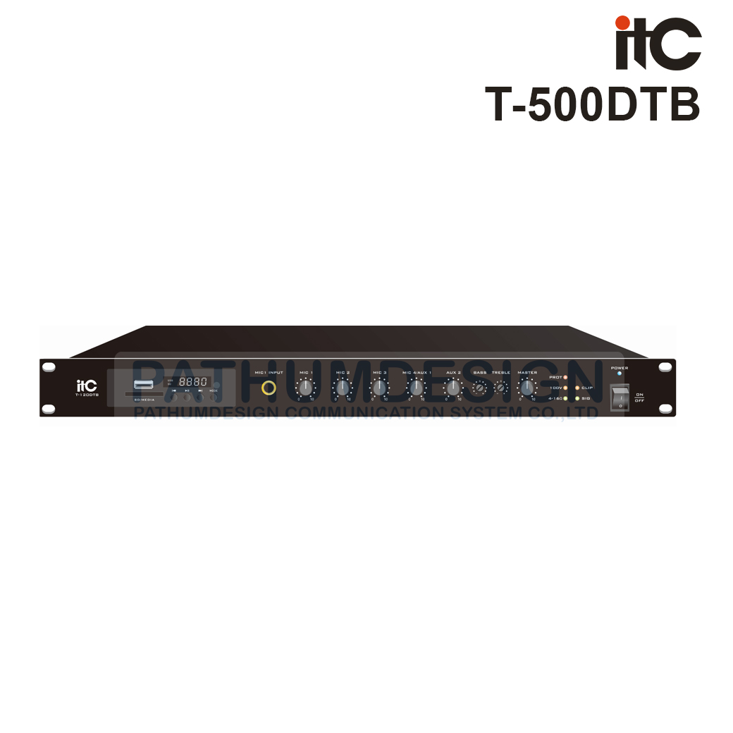 ITC T-500DTB 500W Mixer Amplifier Class-D with MP3/Tuner/Bluetooth&USB, 4 Mix, 2 Aux, 1 Emc ITC T-500DTB 500W Mixer Amplifier Class-D with MP3/Tuner/Bluetooth&USB, 4 Mix, 2 Aux, 1 Emc