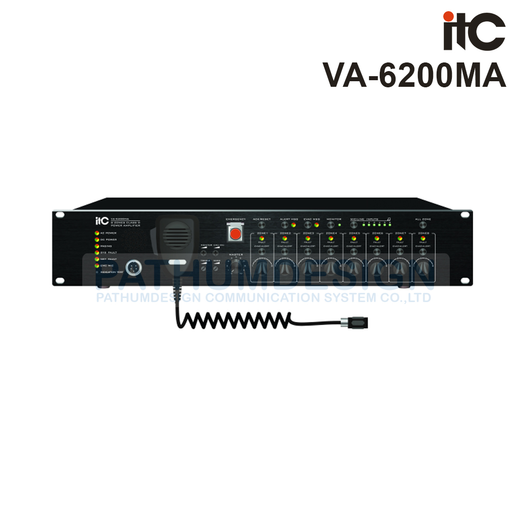 ITC VA-6200MA Voice Alarm Controller, Buit-in 500W. & 8 Zone ITC VA-6200MA Voice Alarm Controller, Buit-in 500W. & 8 Zone
