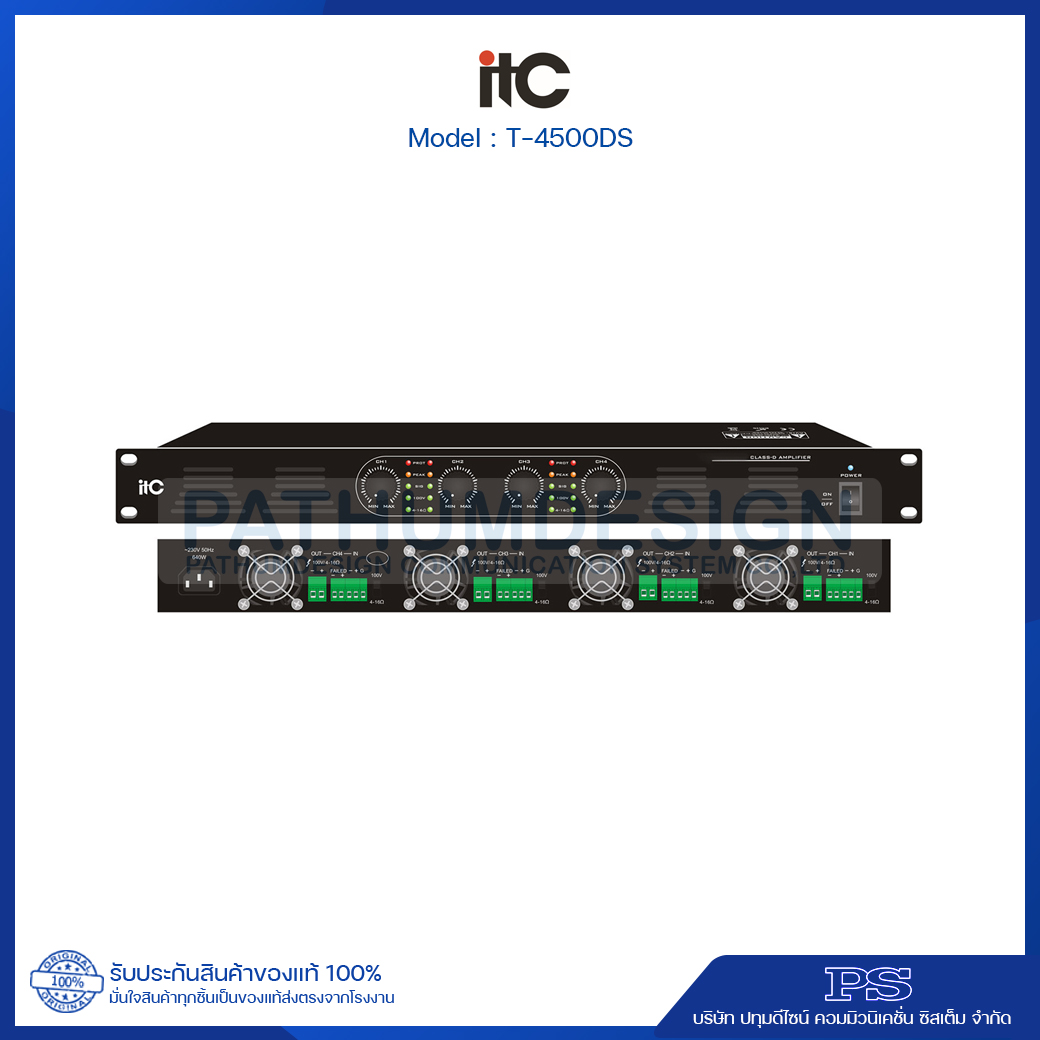 ITC T-4500DS 4x500W, Class-D Amplifier, 100V and 4-16 ohms ITC T-4500DS 4x500W, Class-D Amplifier, 100V and 4-16 ohms