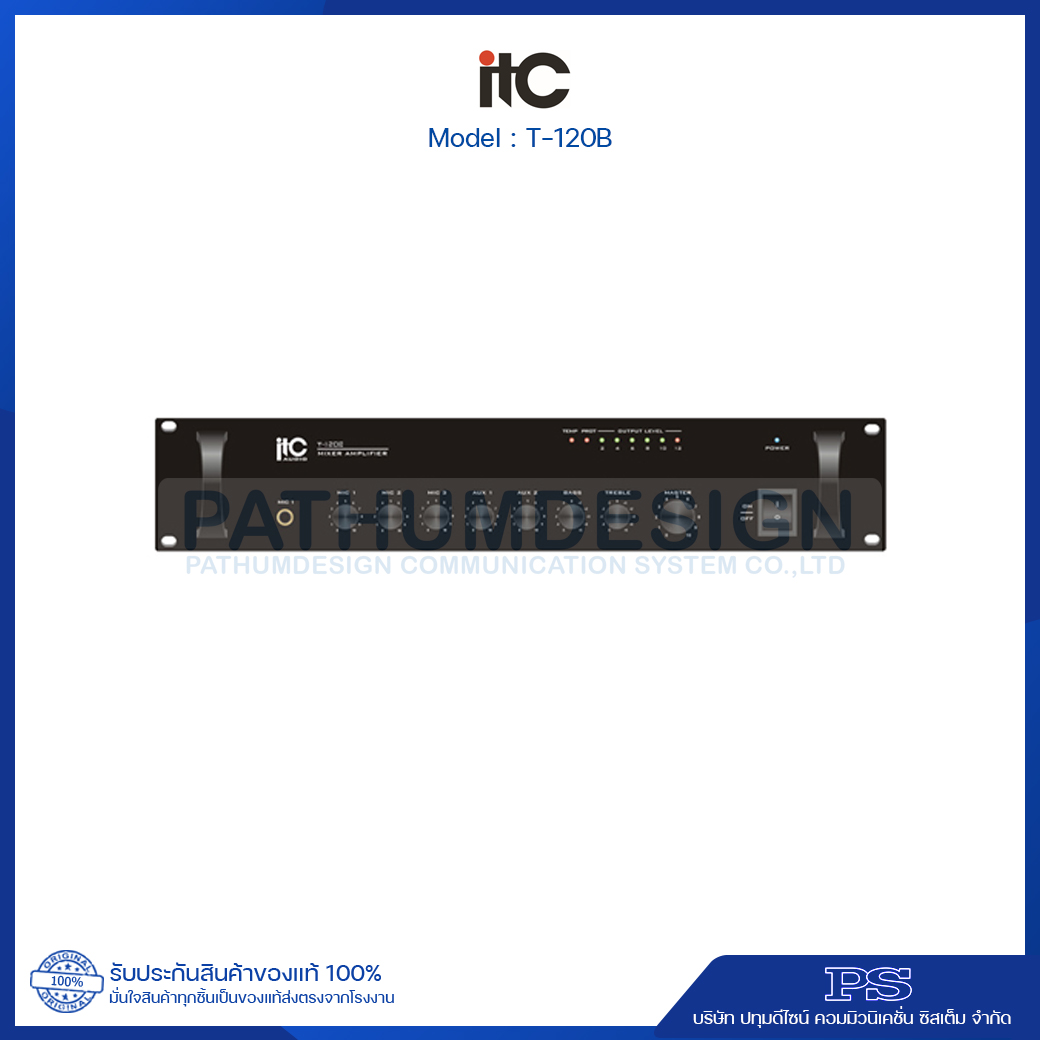 T-120B 120W. RMS Mixer Amplifier, 3 mic, 2 aux, 100V/70V and 4- 16ohms T-120B 120W. RMS Mixer Amplifier, 3 mic, 2 aux, 100V/70V and 4- 16ohms