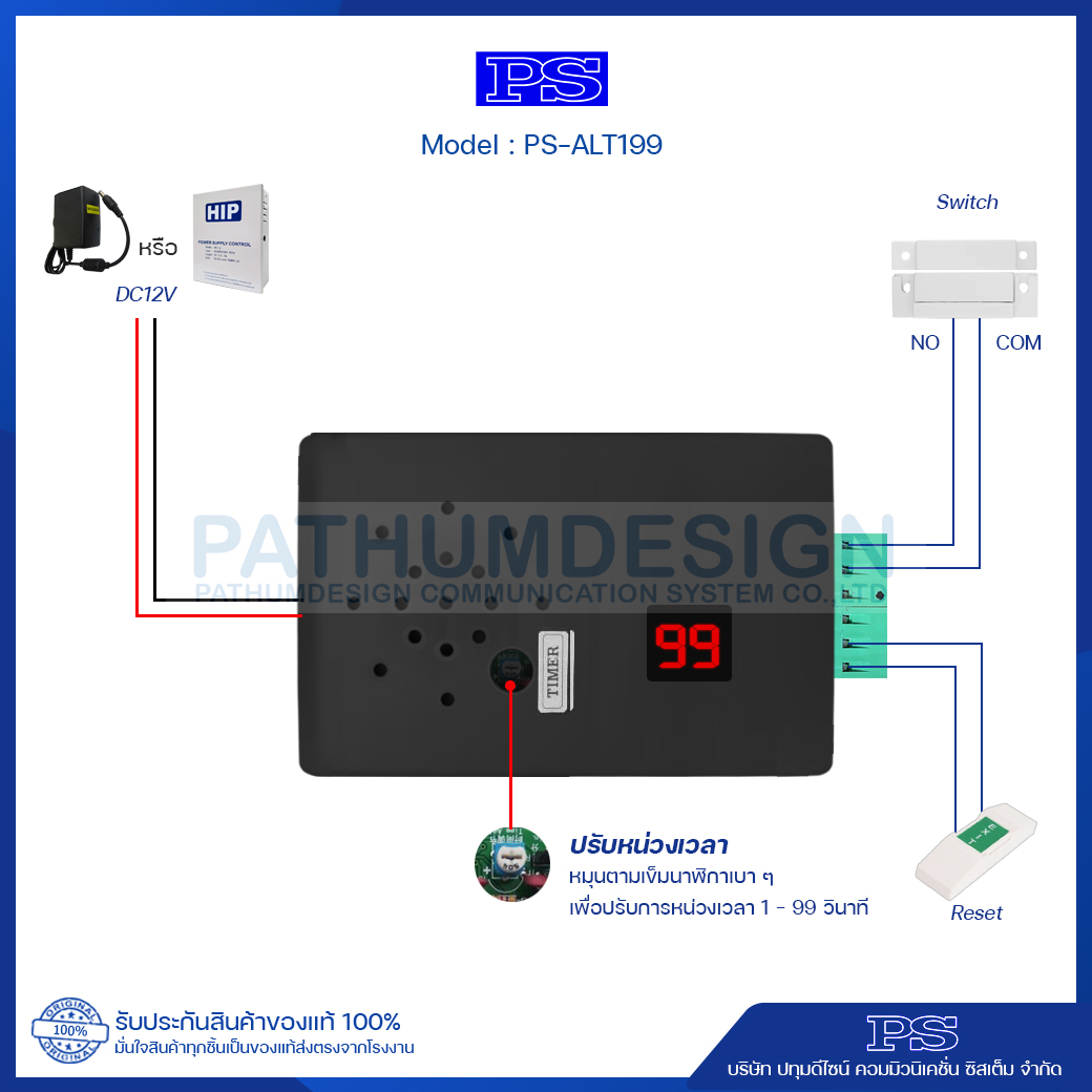 แจ้งเตือนเปิดประตูค้าง ตั้งค่าได้ 1 - 99 นาที รุ่น PS-ALT199 แจ้งเตือนเปิดประตูค้าง ตั้งค่าได้ 1 - 99 นาที รุ่น PS-ALT199