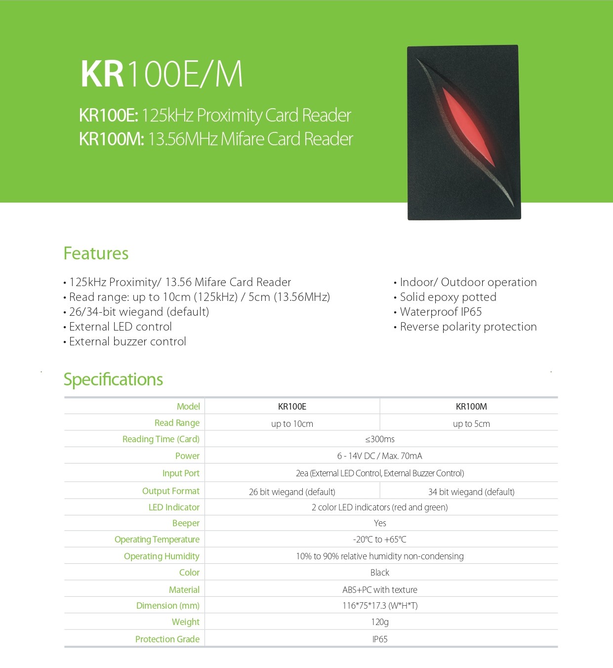 Reader card รุ่น KR-100 เครื่องอ่านบัตร ควบคุมประตู Reader card รุ่น KR-100 เครื่องอ่านบัตร ควบคุมประตู