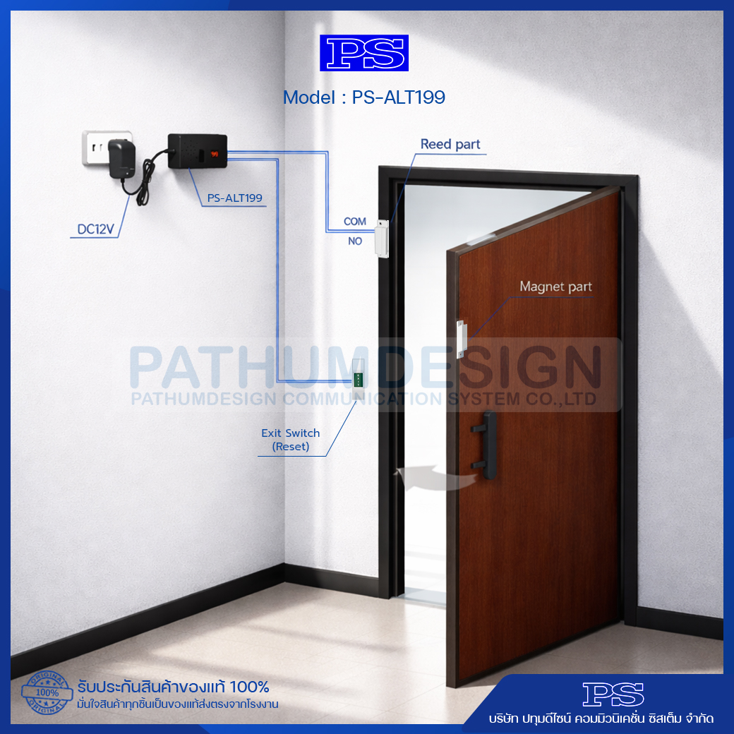 ชุดแจ้งเตือนเปิดประตูค้าง รุ่น PS-ALT199 ตั้งหน่วงเวลาได้ 1 - 99 วินาที